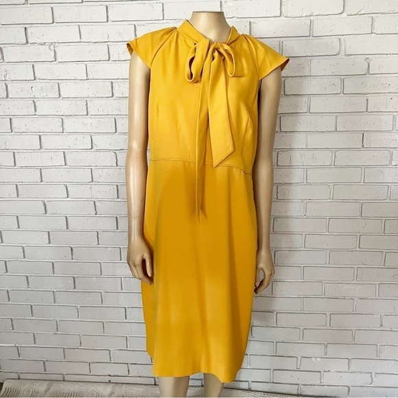 J. Crew Sheath Yellow Crepe Fabric Cap Sleeve Short Sleeve Dress - Picture 3 of 11